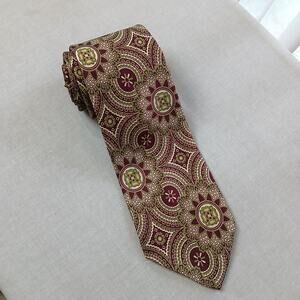 Vivace Medallion Print Smooth Silk Necktie burgundy green cream retro paisley